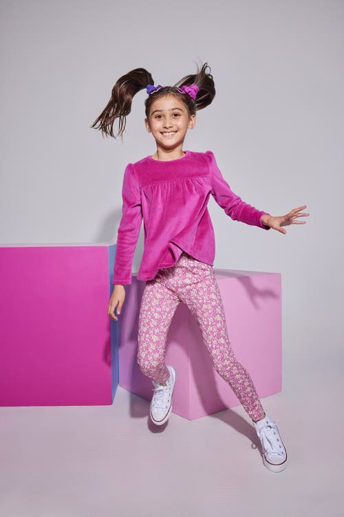 Bisby Kids' Knit Patterned Legging In Roland Floral Fuchsia