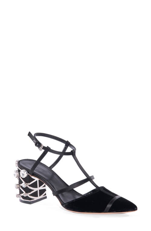 Shop Giambattista Valli Crystal Pointed Toe T-strap Pump In Black