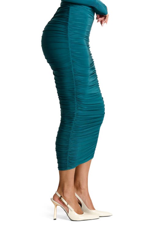 Shop Naked Wardrobe Hourglass V-waist Ruched Midi Skirt In Deep Teal