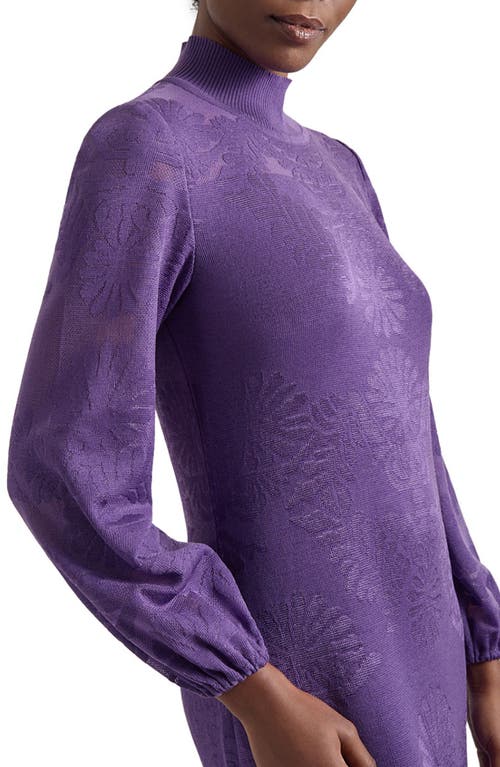 Misook Mock-neck Burnout Knit Midi Dress In Plum Royale