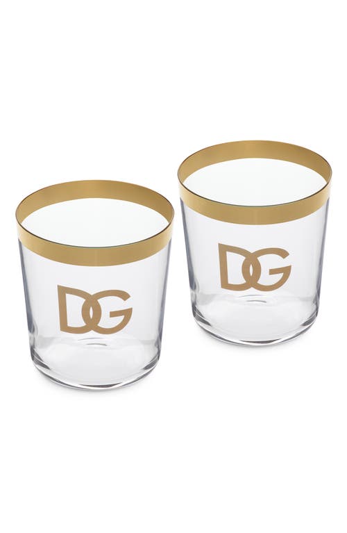 Dolce & Gabbana Dolce&gabbana Dg Logo Set Of 2 Water Glasses In Tran/gold