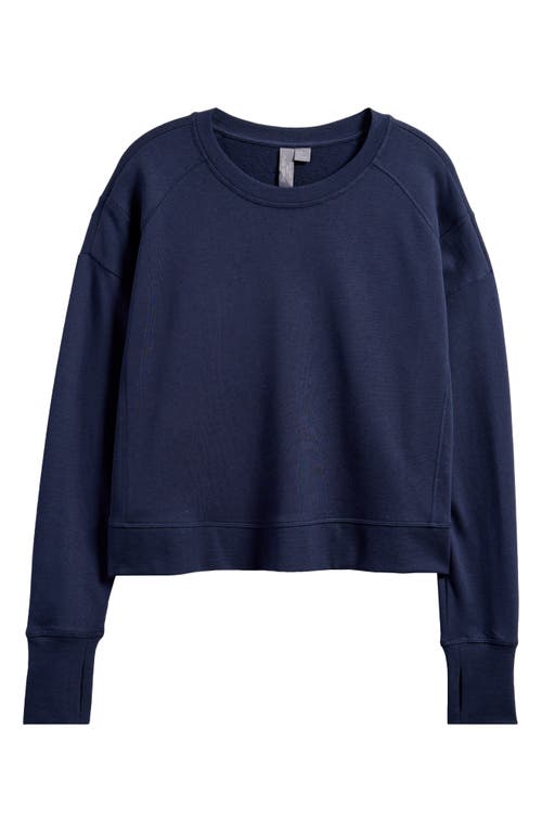 Shop Sweaty Betty After Class Cotton Blend Crop Sweatshirt In Navy Blue