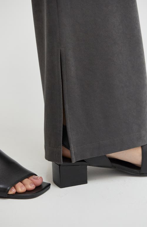 Crescent Brushed Ruched Button Up Top In Charcoal