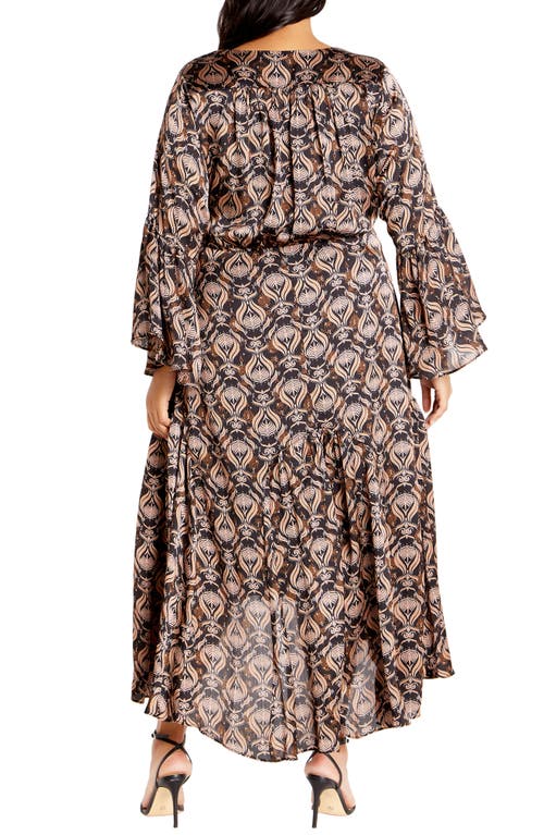City Chic Tie Front Long Sleeve High/low Maxi Dress In Nile Fan