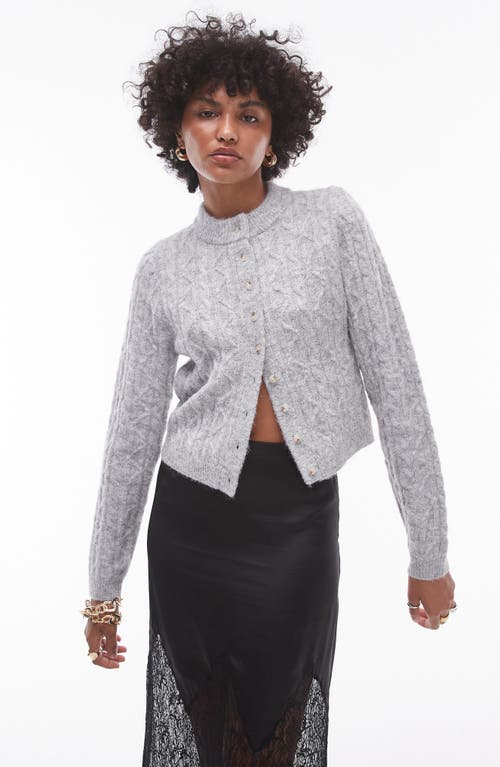 Shop Topshop Cable Stitch Crop Cardigan In Grey