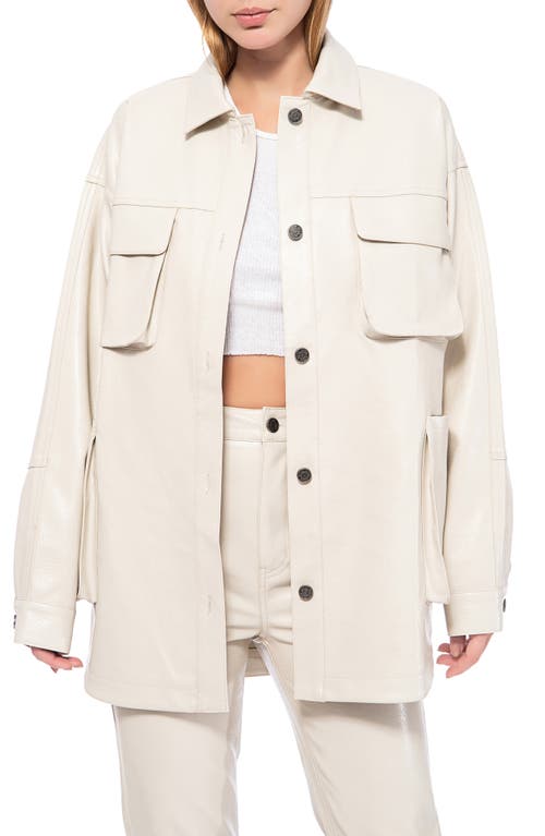 Bruno Faux Leather Cargo Shacket in Off White