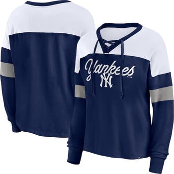 New York Yankees Women's Plus Size Notch Neck T-Shirt - White/Navy