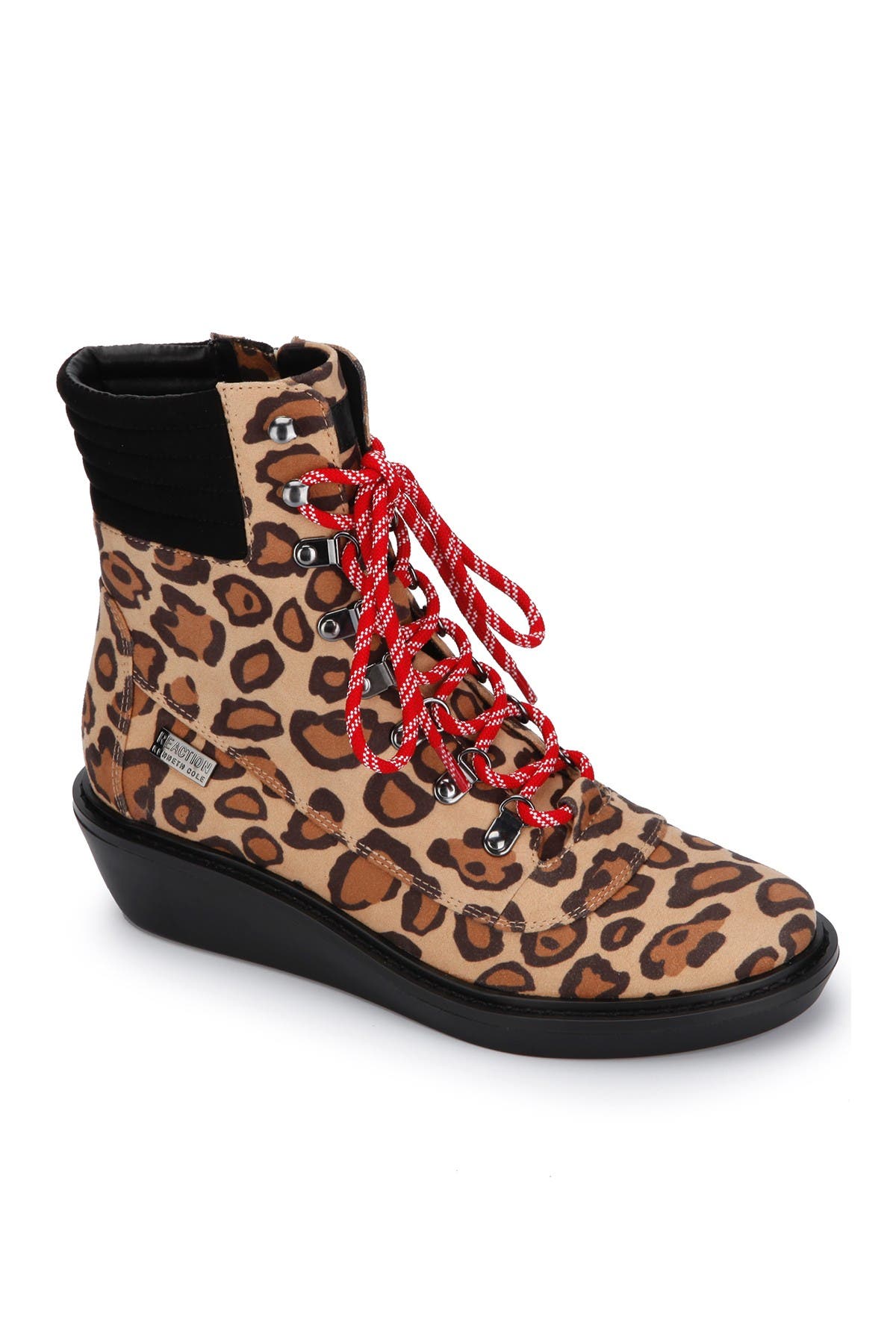 Kenneth Cole Reaction Rhyme Hiker Leopard Print Lace Up Boot In White