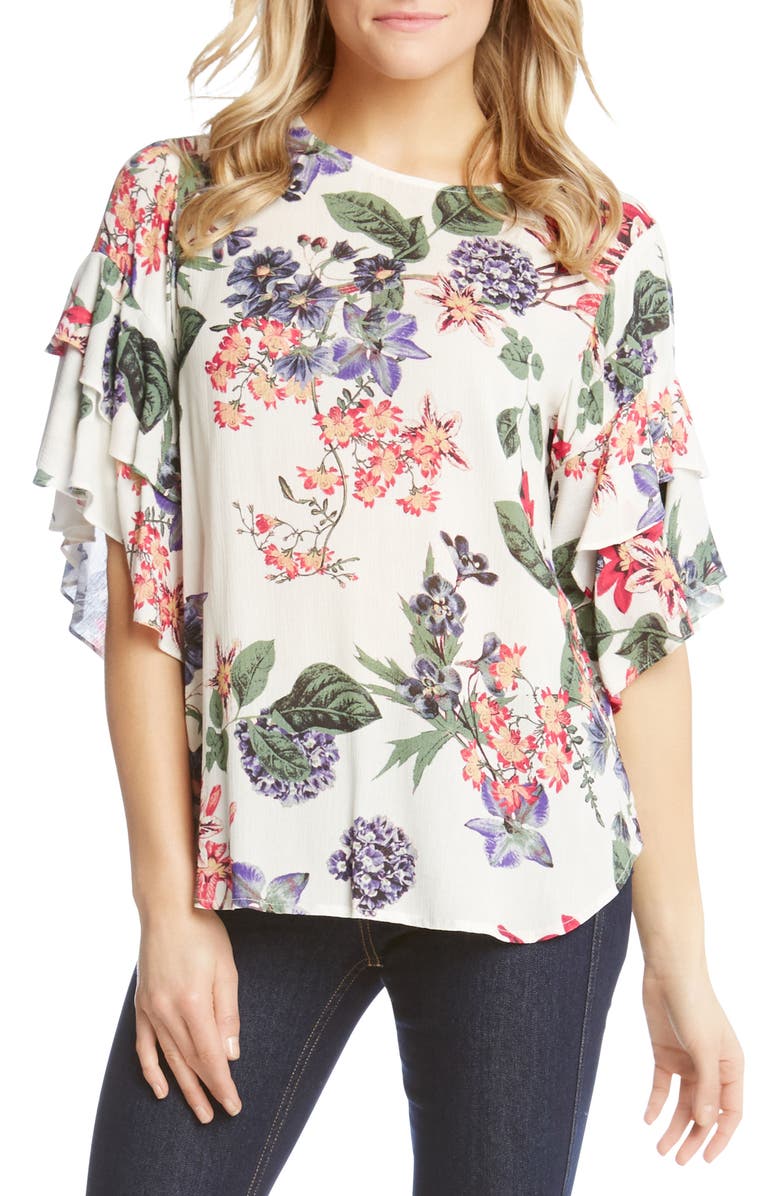 Karen Kane Ruffle Sleeve Floral Top | Nordstrom