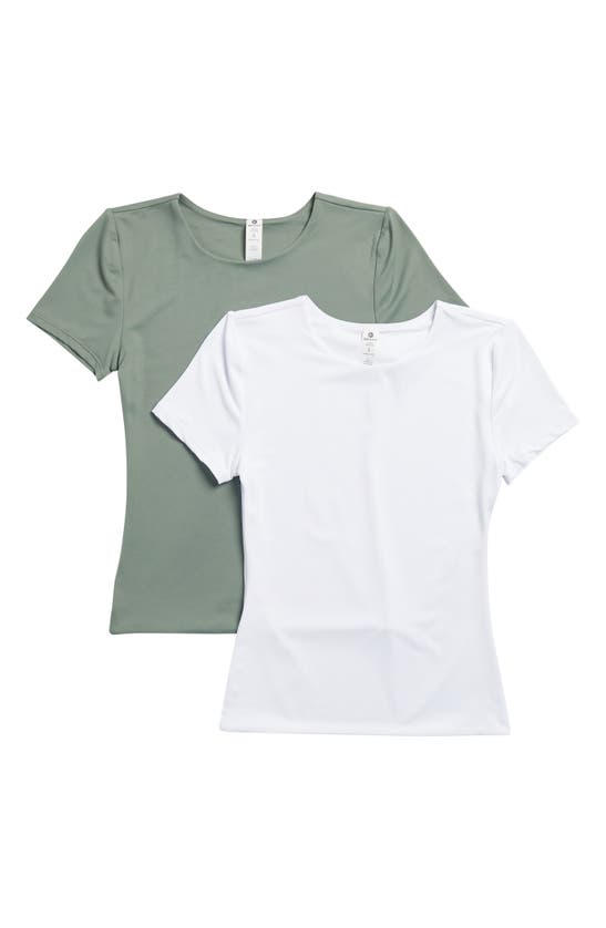 Shop 90 Degree By Reflex 2-pack Stretch Nylon Crewneck T-shirt In Laurel Wreath/white