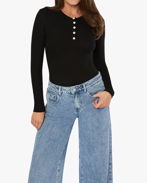 Shop Weworewhat Crew Neck Henley Bodysuit In Black