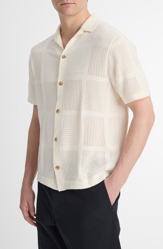 Vince Patchwork Pointelle Short Sleeve Cardigan In Classic Cream