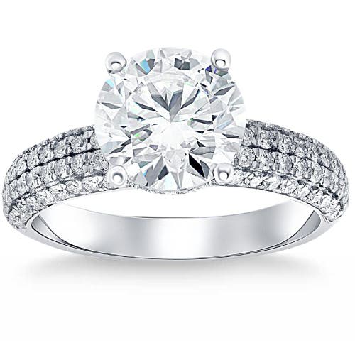 Bliss Diamond Certified 3.84ct Micro Pave Diamond Engagement Ring 14k White Gold Lab Grown In 14k White Gold