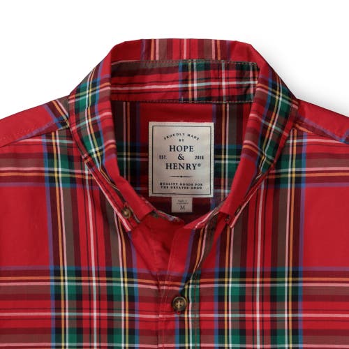 Hope & Henry Organic Stretch Poplin Shirt In Red Holiday Tartan