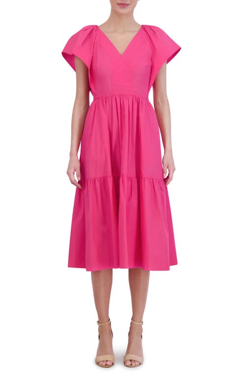 Flutter Sleeve Cotton Midi Dress in Pink