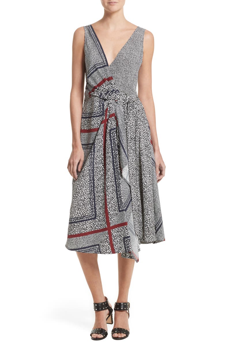 Derek Lam 10 Crosby Print Pleated Silk Wrap Dress | Nordstrom