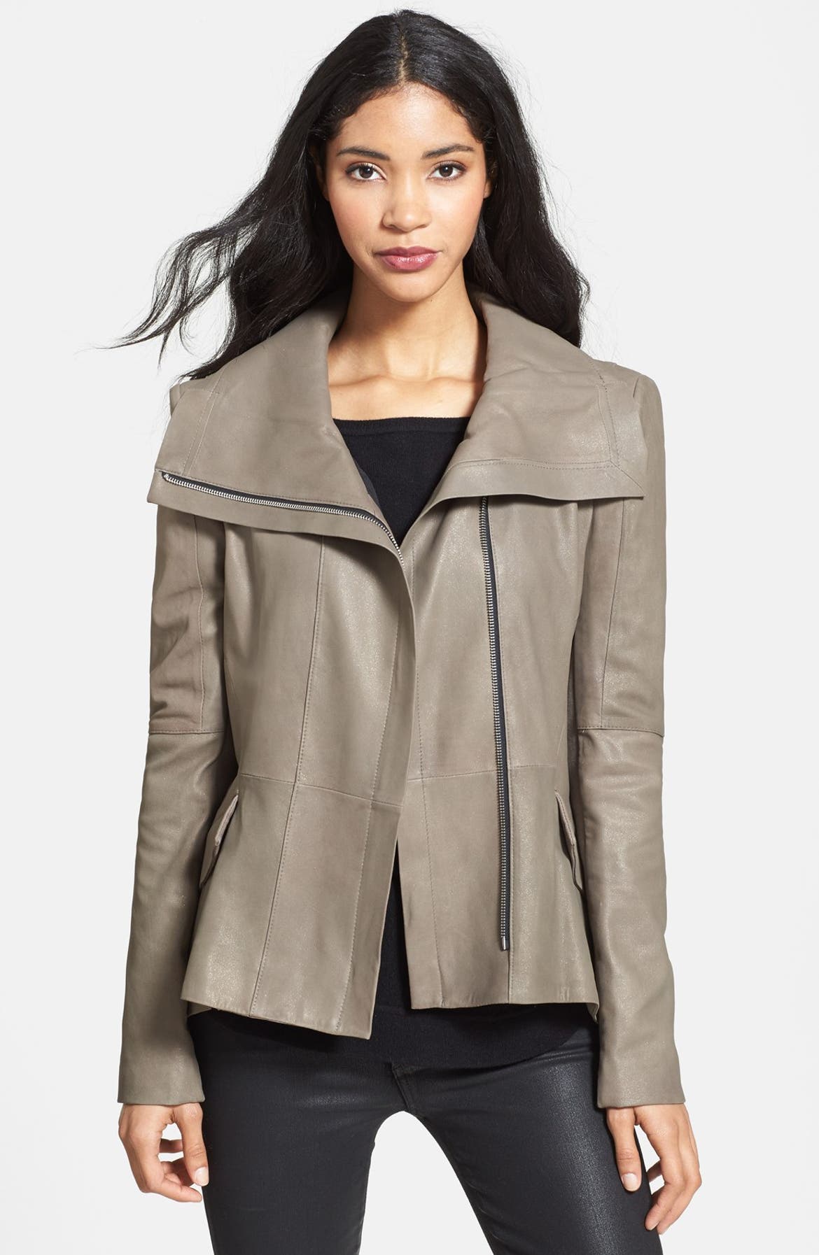 Dawn Levy 'Shelbi' Oversized Collar Leather Jacket | Nordstrom
