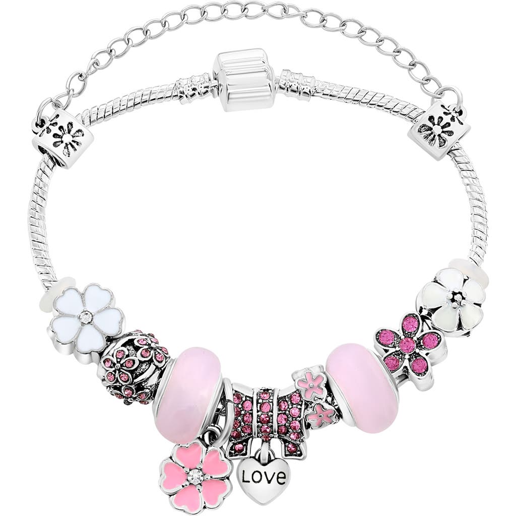 Donatello Gian Pink Crystal Bow Charm Bracelet In Pink