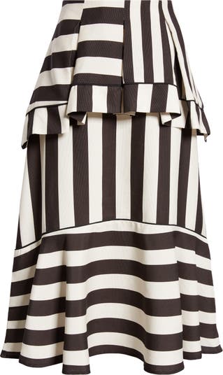 Mixed Stripe A-Line Midi Skirt