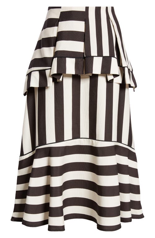 Farm Rio Mixed Stripe A-line Midi Skirt In Black And White