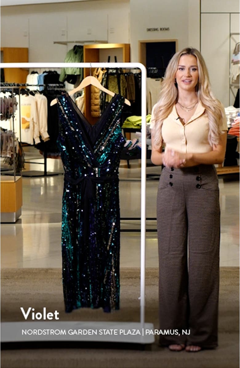 Rainbow Sequin Stripe Fit & Flare Cocktail Dress, sales video thumbnail