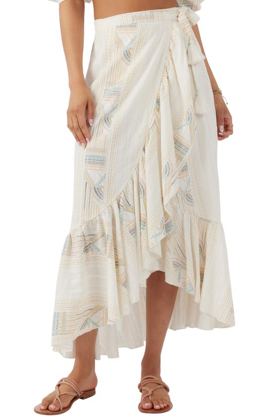 O'neill Adilah Stripe Tiered Cotton Wrap Skirt In Winter White