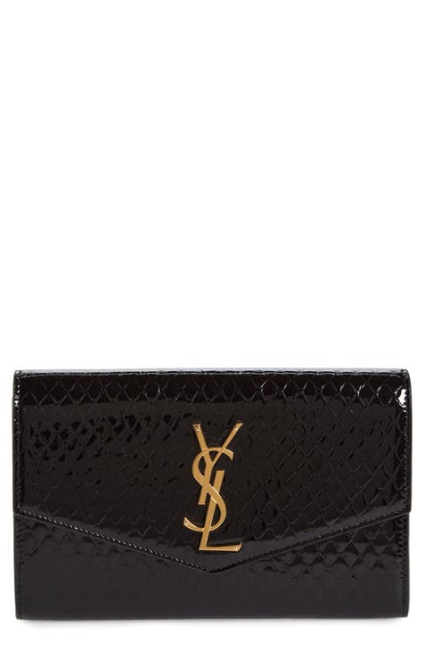 Saint Laurent YSL Medium Chain Wallet WOC Crossbody Silver on Black $1750