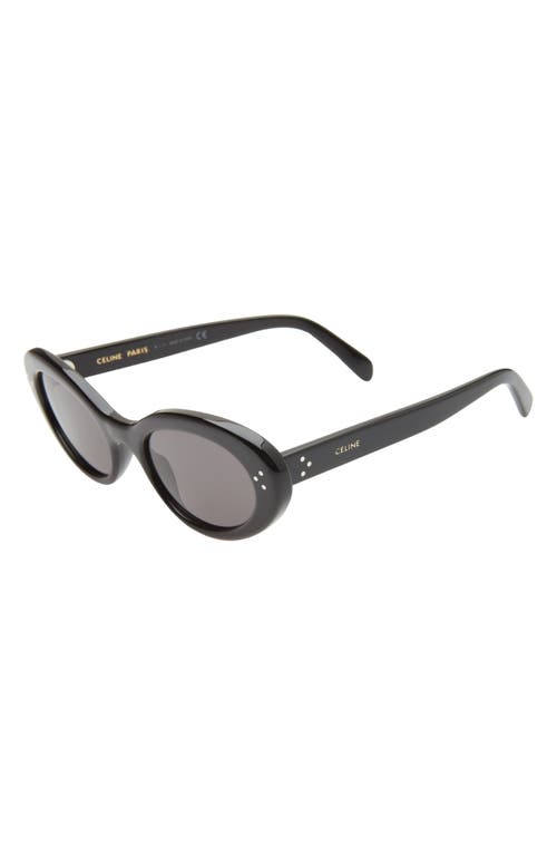 Shop Celine 53mm Cat Eye Sunglasses In Shiny Solid Black/smoke