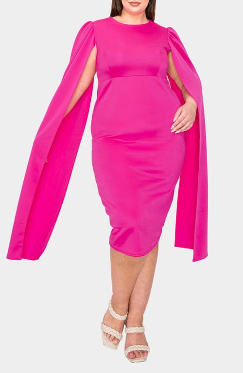 Shop L I V D Naomi Cape Sleeve Midi Dress In Neon Pink