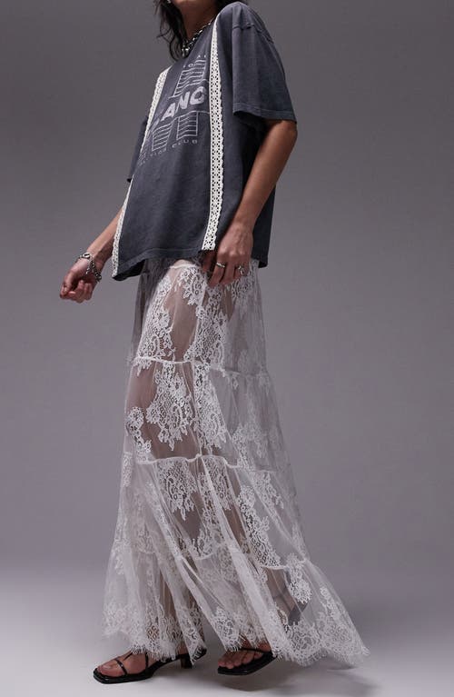 Shop Topshop Tiered Sheer Lace Maxi Skirt In Ivory