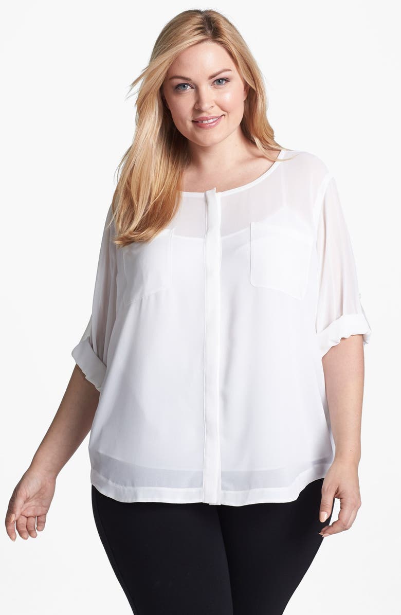 DKNYC Roll Sleeve Blouse (Plus Size) | Nordstrom
