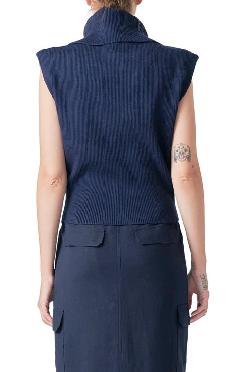 Grey Lab Sleeveless Rib Turtleneck Sweater In Navy