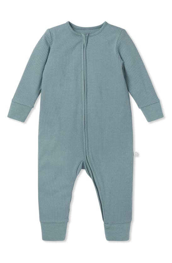 Mori Clever Zip Footie In Ribbed Sky