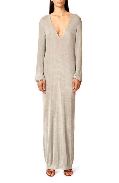 Interior The Croft Metallic Plunge Neck Long Sleeve Sweater Dress Silver at Nordstrom,