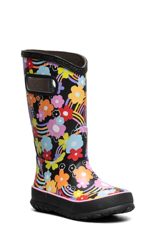 Bogs Kids' Rainbow Flower Rain Boot in Black Multi 