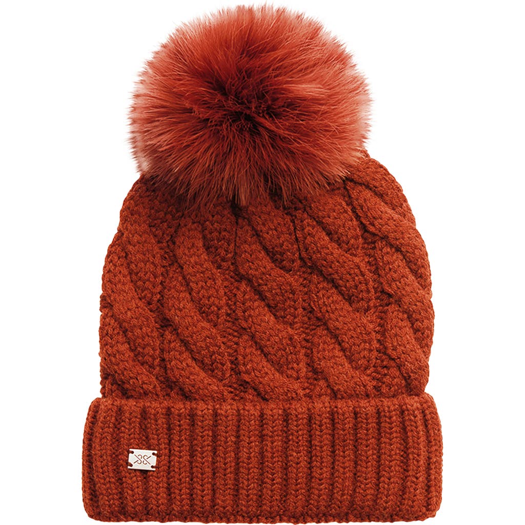 Soia & Kyo Amalie Wool Blend Cable Knit Pom Beanie In Copper