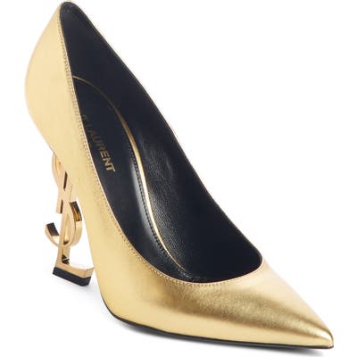 Saint Laurent Opyum Ysl Pointy Toe Pump - Metallic