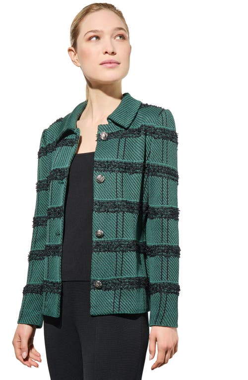 Shop Ming Wang Stripe Belted Tweed Blazer In Green/black