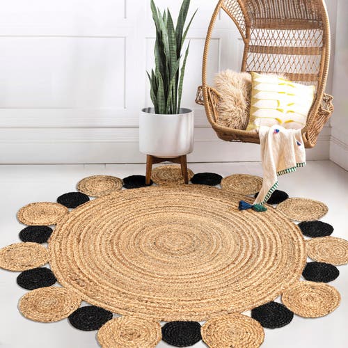 Jonathan Y Ayana Two-tone Jute Hippy Circle Round Area Rug In Natural/black