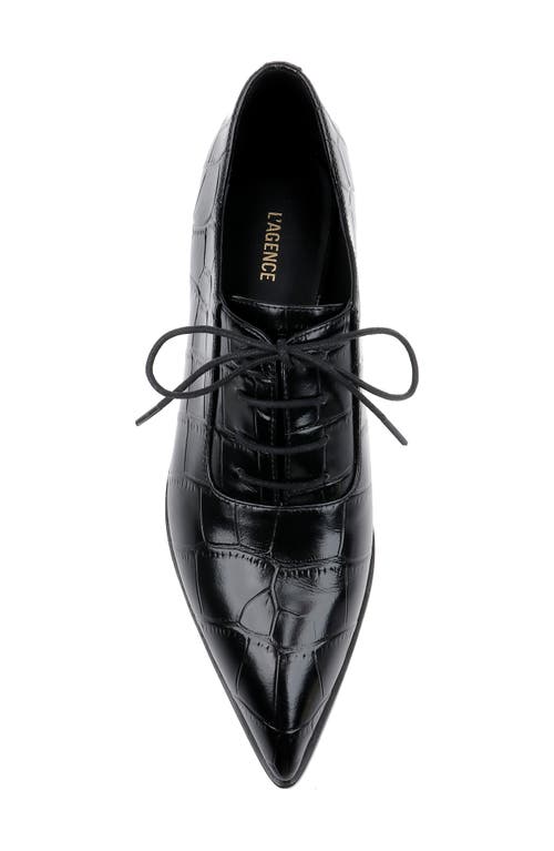 Shop L Agence L'agence Elise Pointed Toe Oxford In Black Croco Embossed