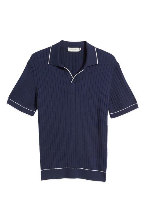 Shop Bugatchi Tipped Johnny Collar Short Sleeve Sweater In Navy