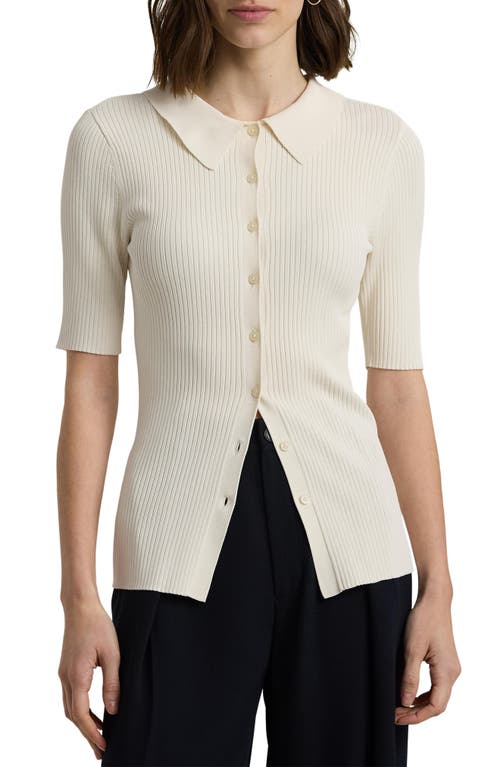 LAUREN RALPH LAUREN LAUREN RALPH LAUREN RIB KNIT ELBOW SLEEVE POLO CARDIGAN 