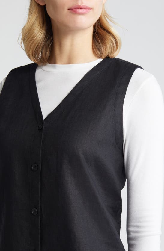 Shop Eileen Fisher V-neck Back Tie Organic Cotton Vest In Black