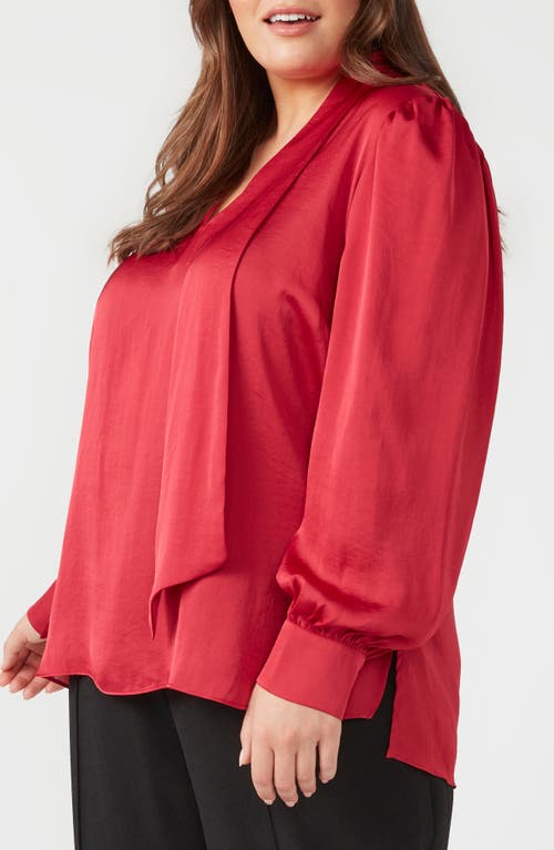 Shop Estelle Lenora Tie Neck Satin Shirt In Ruby Pink