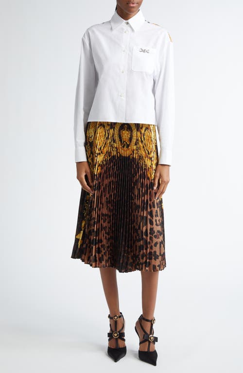 Shop Versace Wild Barocco Pleated Satin Skirt In Chestnut Gold