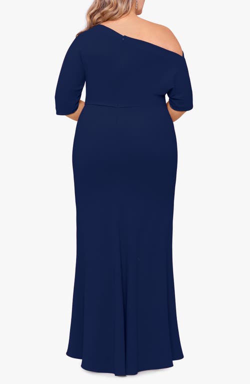 Shop Betsy & Adam One-shoulder Scuba Crepe Gown In Navy