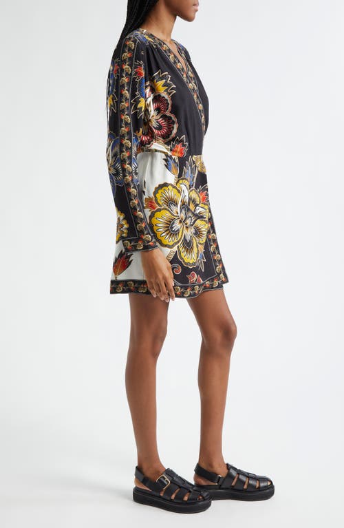 Shop Farm Rio Floral Border Print Long Sleeve Wrap Minidress In Maxi Floral Black