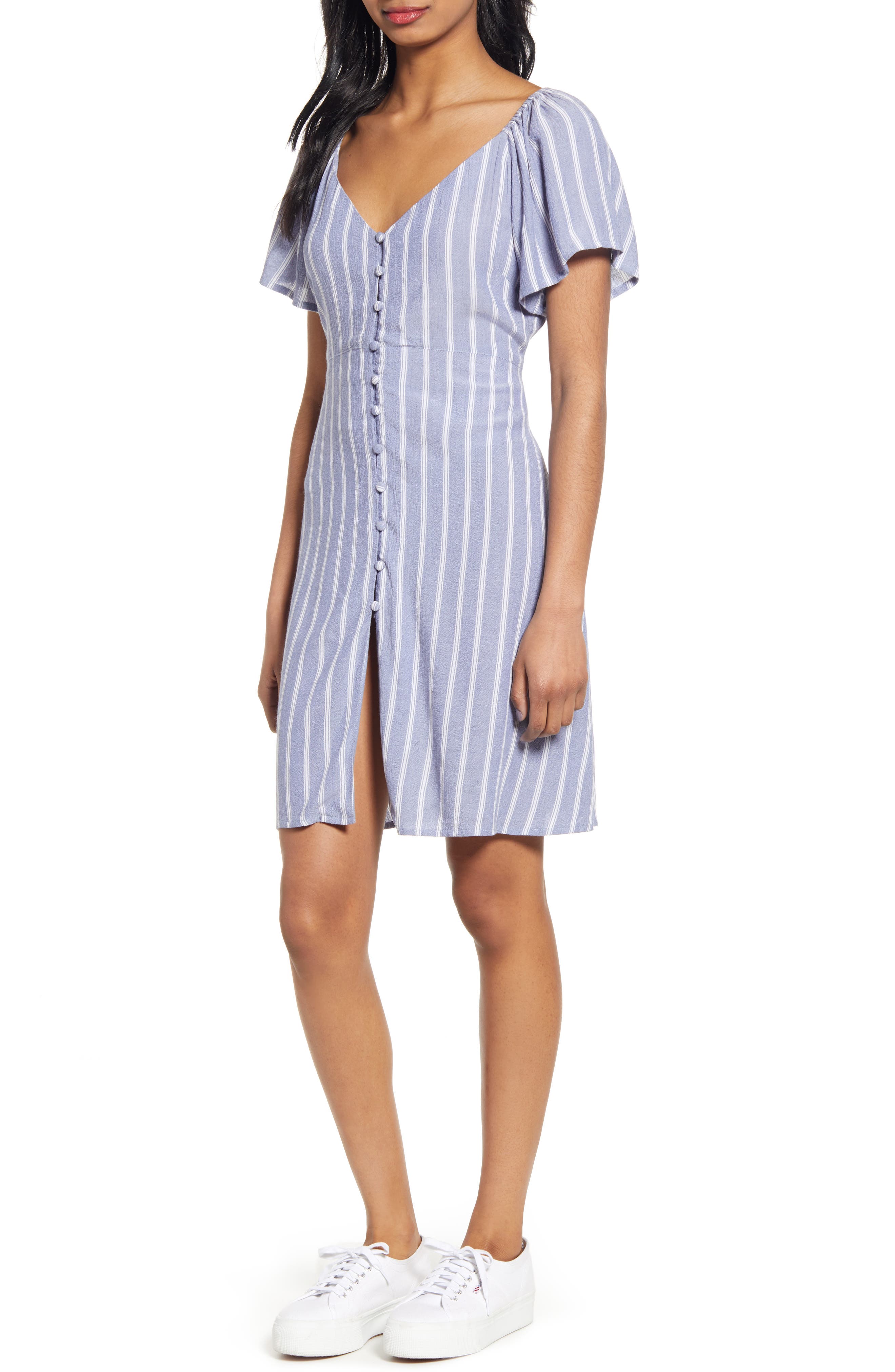 Button Front Flutter Sleeve Minidress