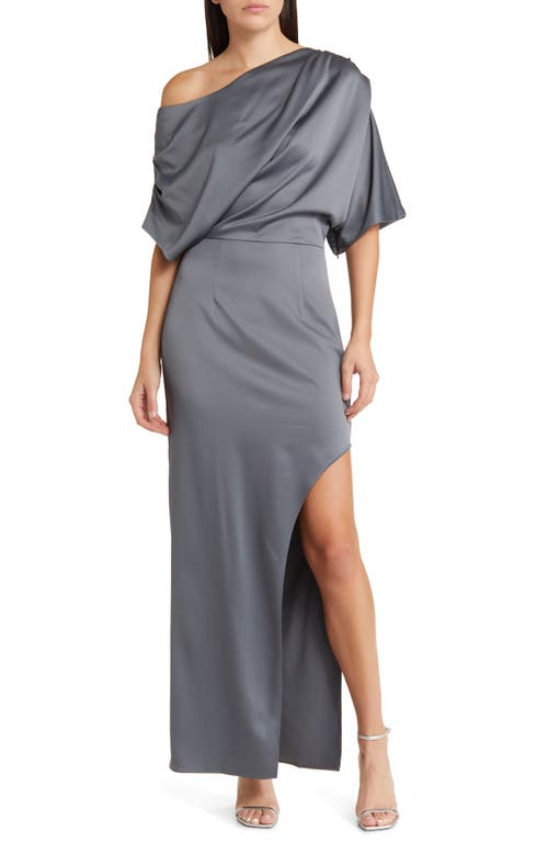 Andrea One-Shoulder Satin Gown in Charcoal