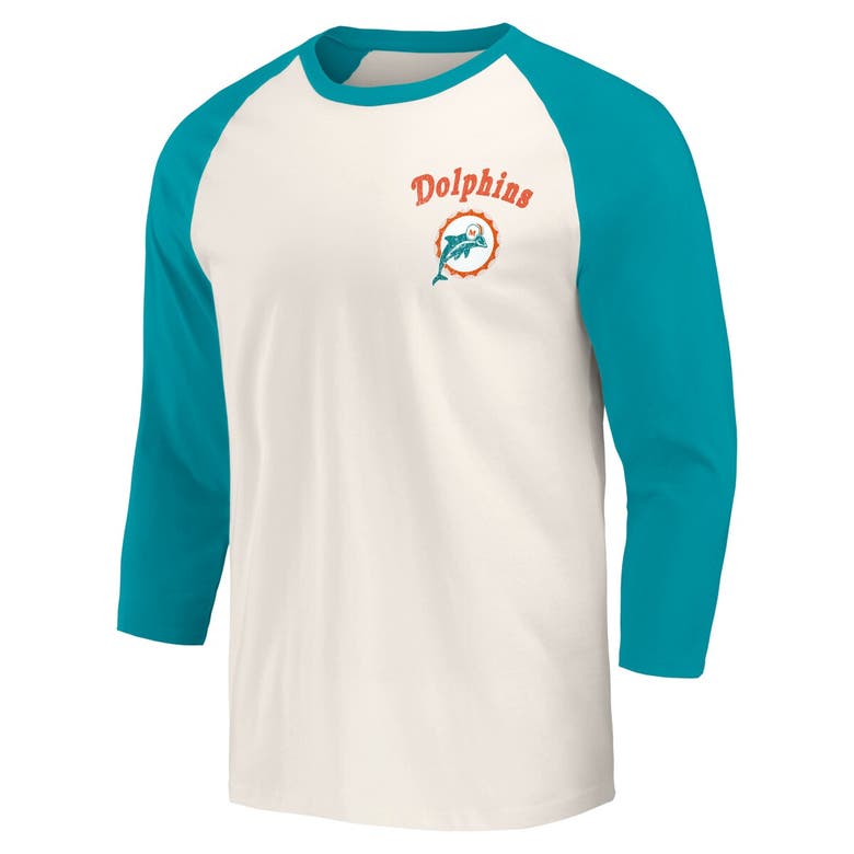 Shop Darius Rucker Collection By Fanatics Aqua/white Miami Dolphins Raglan 3/4 Sleeve T-shirt